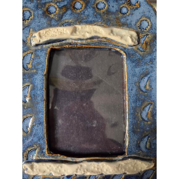 MAM Studio Pottery Frame 9x6" Blue White Glazed Ceramic Handcrafted Vintage - Picture 4 of 8